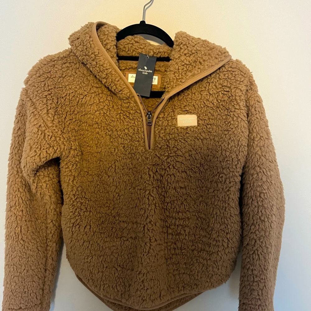 🛍️ ~ Abercrombie Kids’ Light Brown Sherpa Fleece Zip Hoodie
